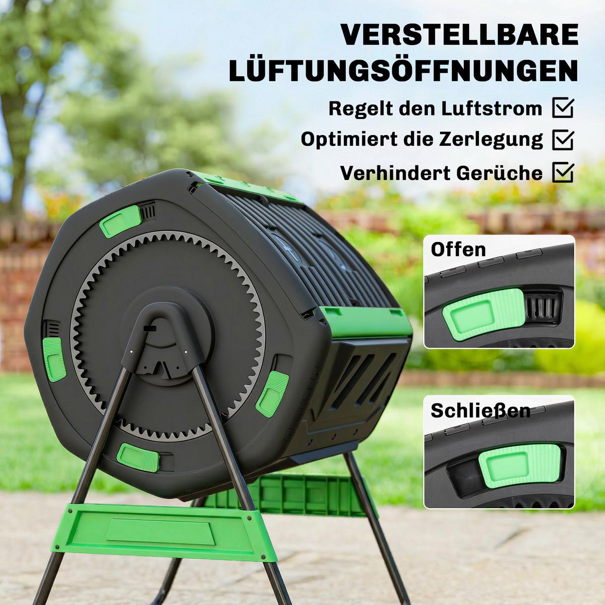KOMPOSTER Kunststoff Metall Grün - Grün, Kunststoff/Metall (67/98/94cm) - Outsunny