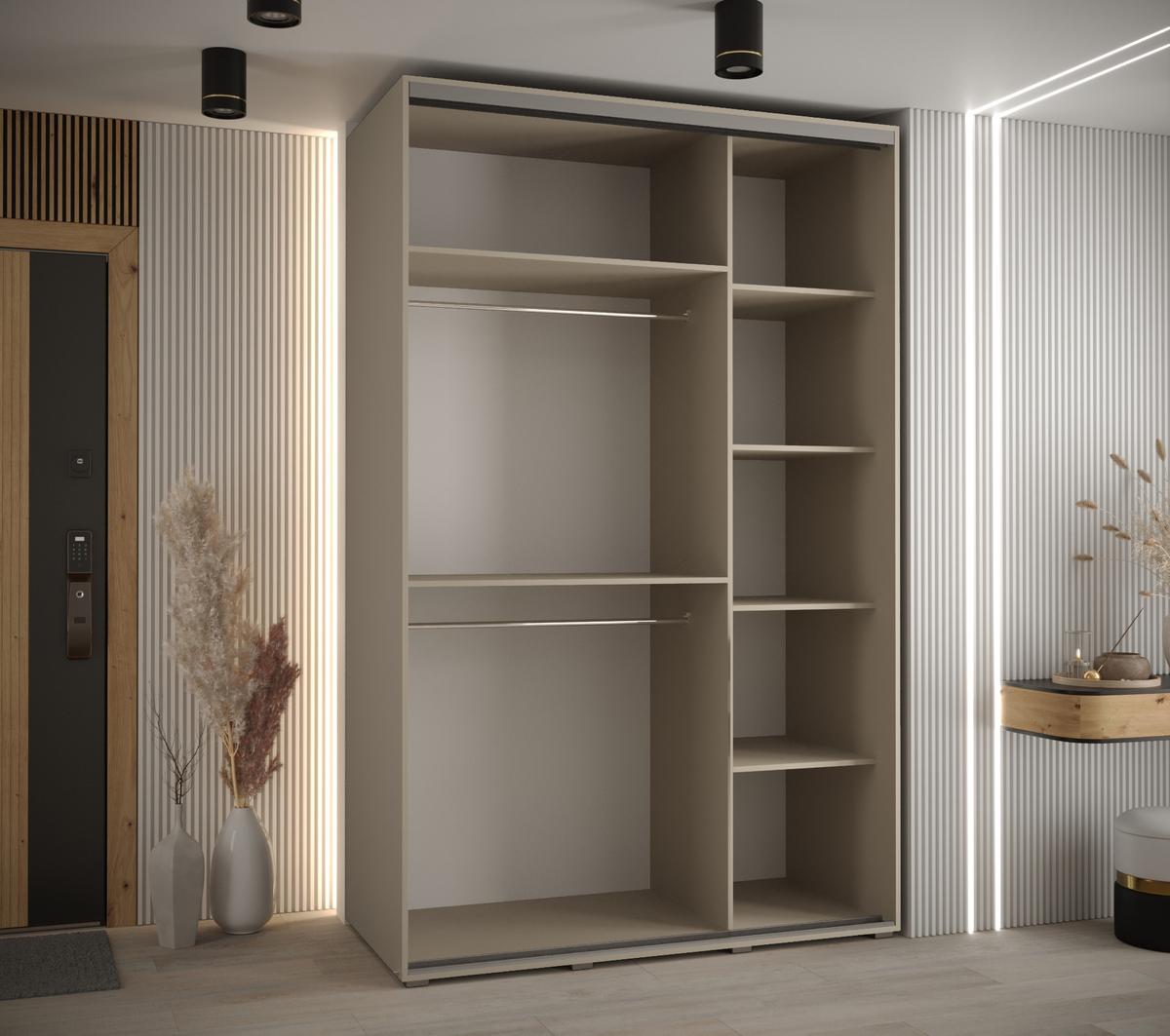 SCHWEBETÜRENSCHRANK 235,2/150/60 3-türig - Kaschmir/Schwarz, Holz/Metall (150/235.2/60cm) - MÖBEL KRYSPOL