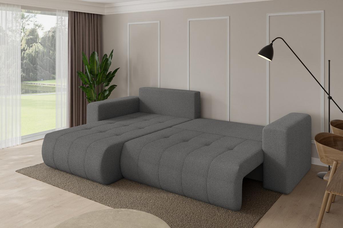 ECKSOFA mit Schlaffunktion Ottomane Links MILA-L 277x194x86 Grau Bouclé - Schieferfarben/Schwarz, Holzwerkstoff/Kunststoff (277/194cm) - ALTDECOR