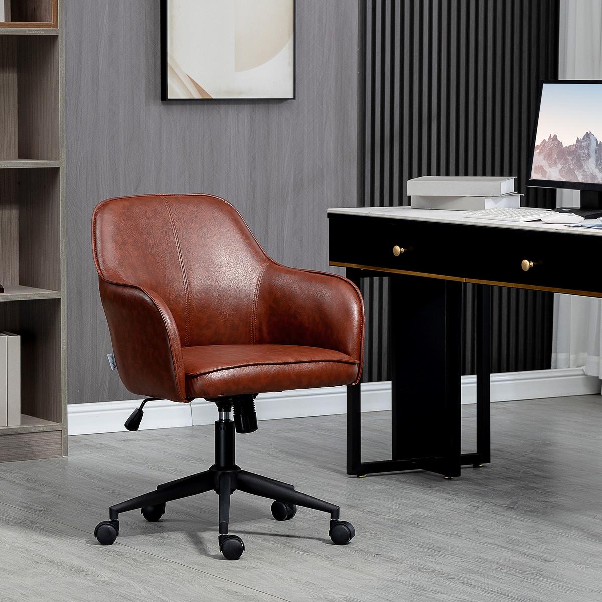 BÜROSTUHL mit Wippfunktion Höhenverstellbarer Schreibtischstuhl mit Rollen - Braun, Kunststoff (62/91/58.5cm) - Vinsetto