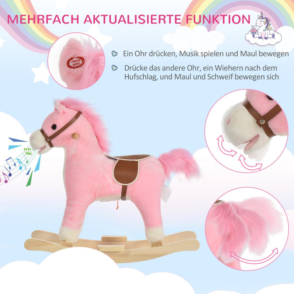 KINDER SCHAUKELTIER, Braun/Rosa, Plüsch+ Holz - Rosa, Holz (32.5/61/65cm) - HOMCOM