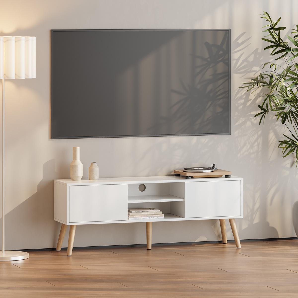 LOWBOARD Eskilstuna - Weiß, Holz/Holzwerkstoff (120/46.5/29.5cm) - [en.casa]
