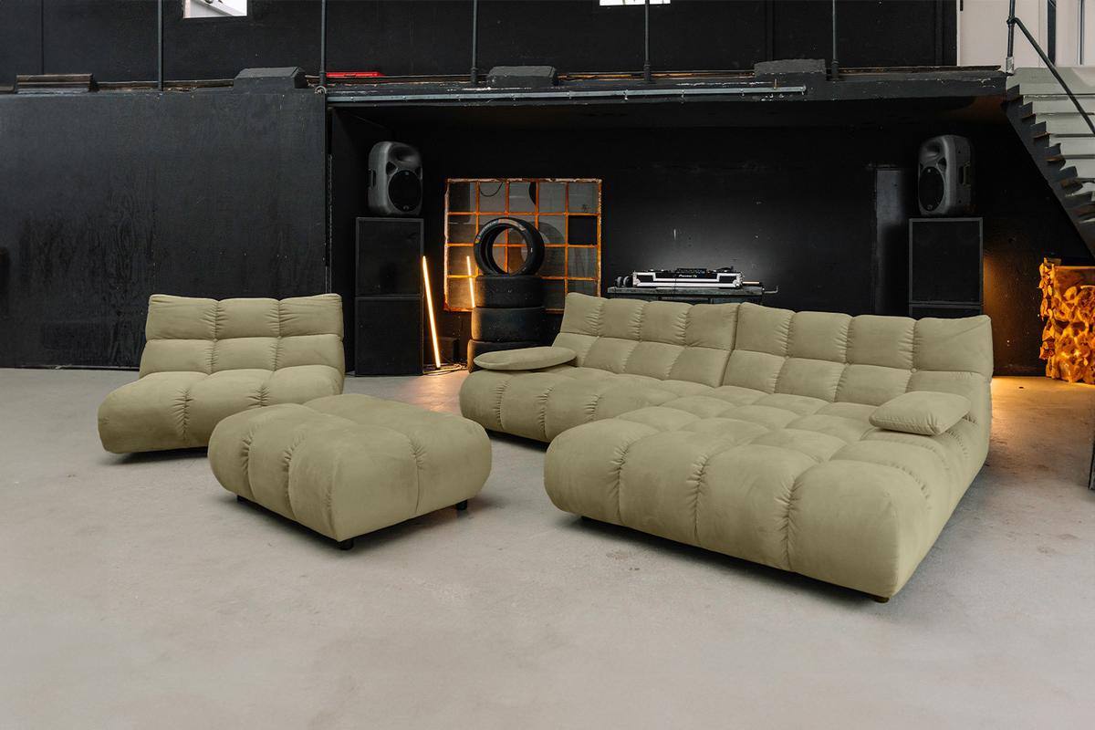 SITZGRUPPE VIVIEN 3ER SET Grün Velvet (1er-Set) - Olivgrün/Grün, Kunststoff/Textil (510/85/359cm) - KAWOLA