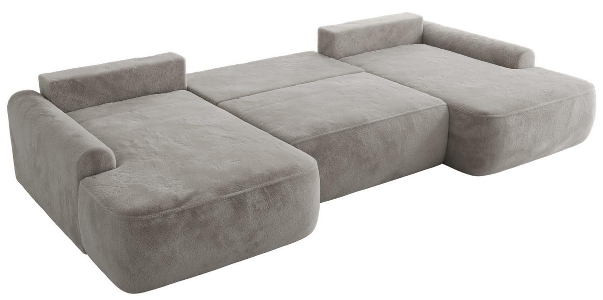 WOHNLANDSCHAFT CUBO U Hellgrau Plüsch - Hellgrau/Schwarz, Kunststoff/Textil (370/100/187cm) - MKS