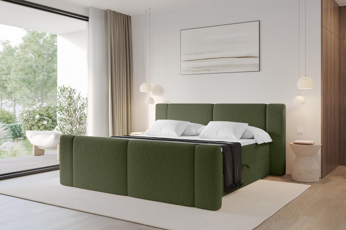 BOXBETT mit Matratze H4 - EVON Zanozek - 180x200 cm Grün - Jadegrün, Holzwerkstoff (180/200cm) - ALTDECOR