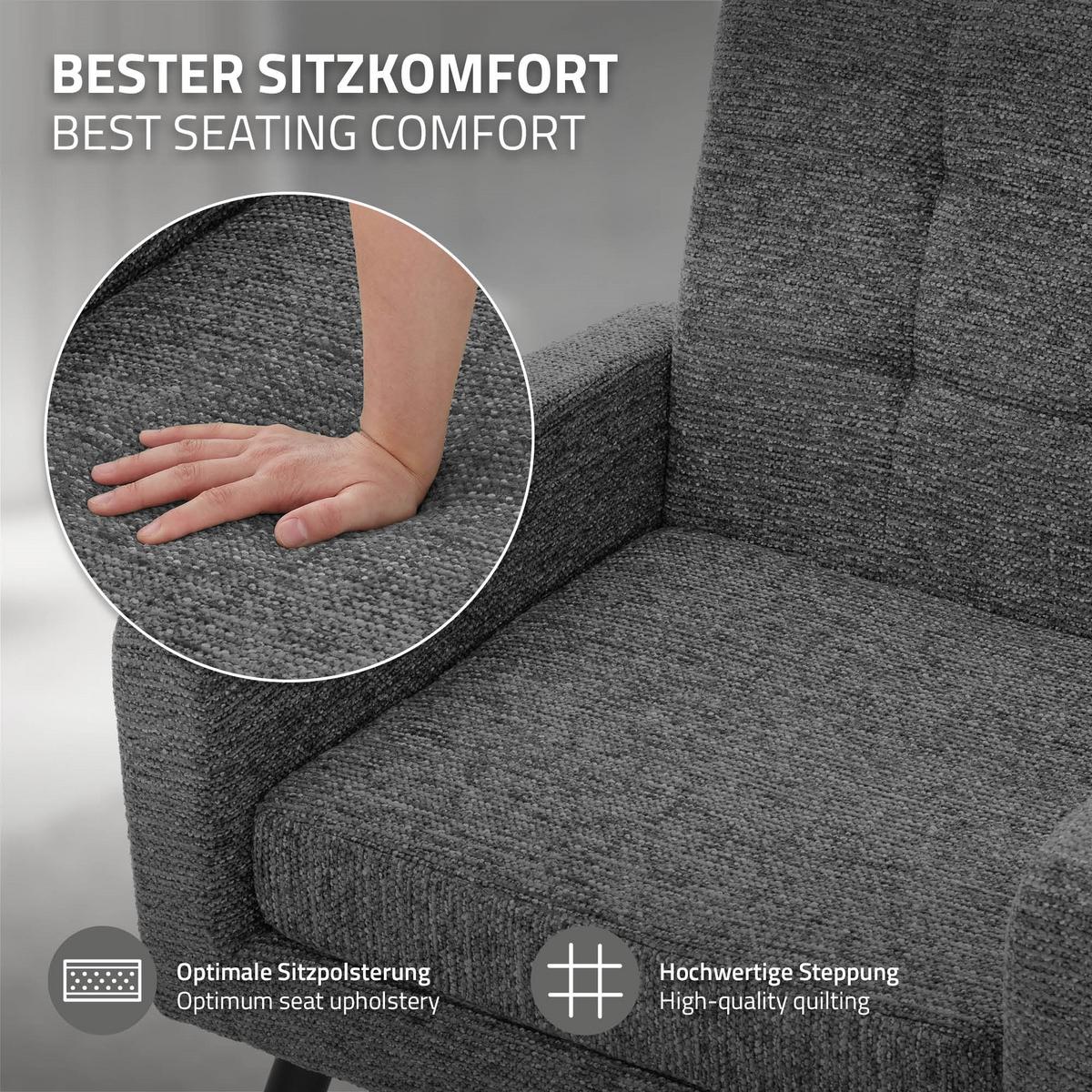SESSEL mit Stahlbeinen und Webstruktur Relaxsessel 66,5x80x63,5 cm Anthrazit - Anthrazit/Schwarz, Textil/Metall (66.5/80/63.5cm) - ML-DESIGN
