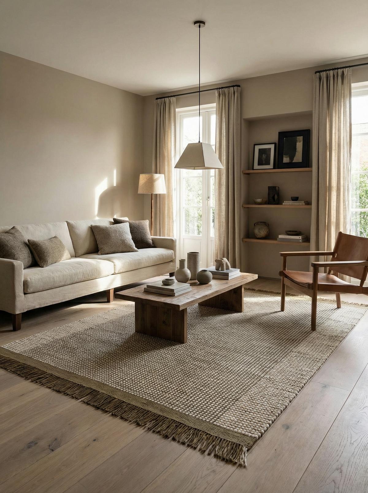 WOLLTEPPICH handgewebt mit Fransen PISA, geometrisch, Olivgrün, 160 x 230 cm - Beige, Textil (230/160cm) - KADIMA DESIGN