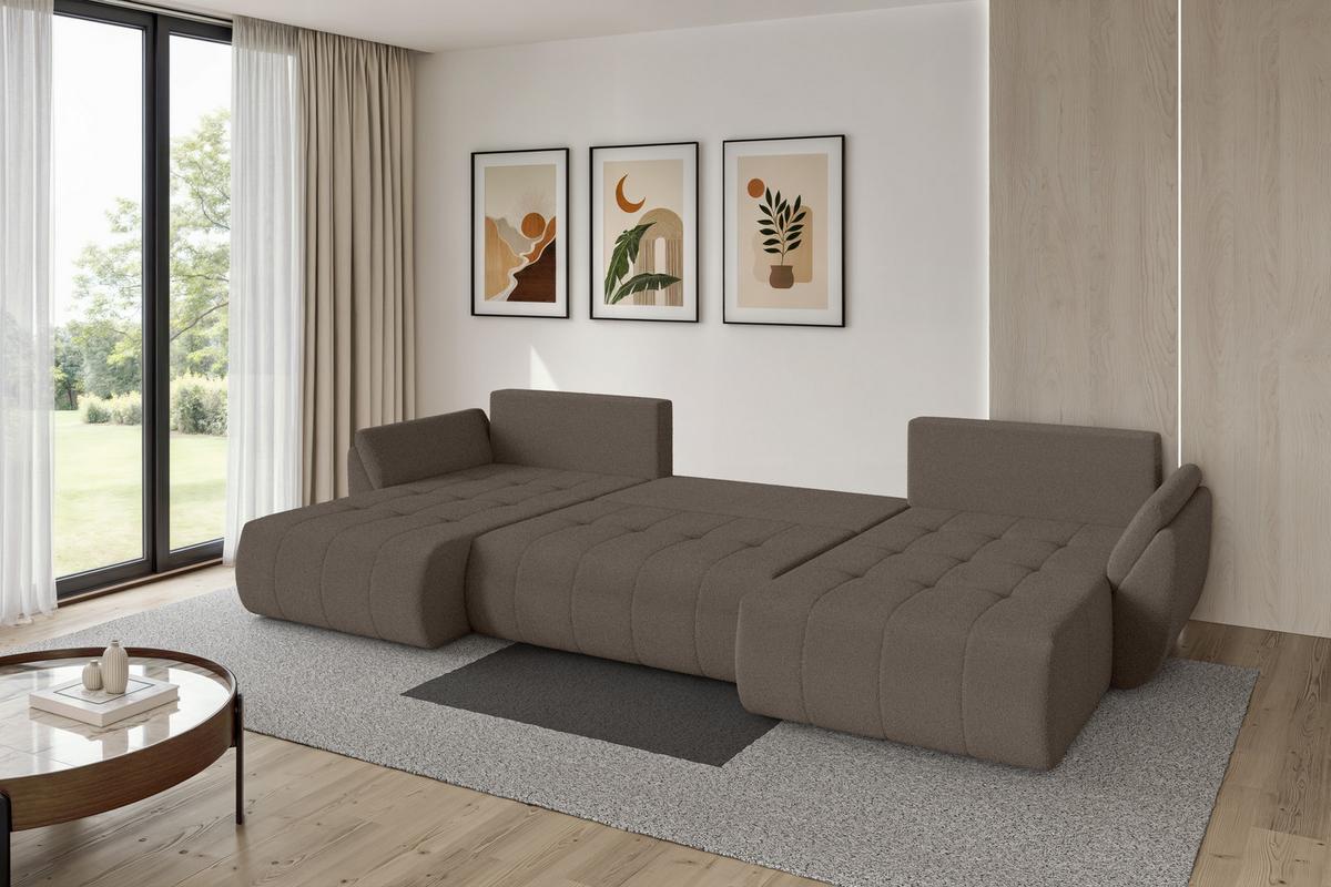 WOHNLANDSCHAFT mit Schlaffunktion und Bettkasten TOKO-U 378x194x86 Braun Bouclé - Schwarz/Braun, Holzwerkstoff/Kunststoff (378/86/194cm) - ALTDECOR