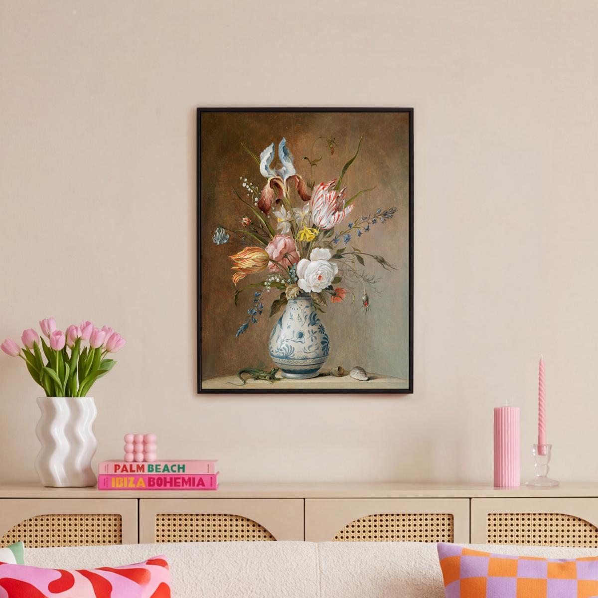 LEINWAND Bilder mit Rahmen - Alte Meister - Blumen - Balthasar van der Ast - 50x70 - Hellbraun, Textil (50/70cm) - MuchoWow