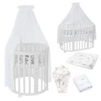 BABYBETT WHITE OVAL 7in1 mit Matratze und Himmelset - Weiß, Holz/Textil (73/125cm) - waldin