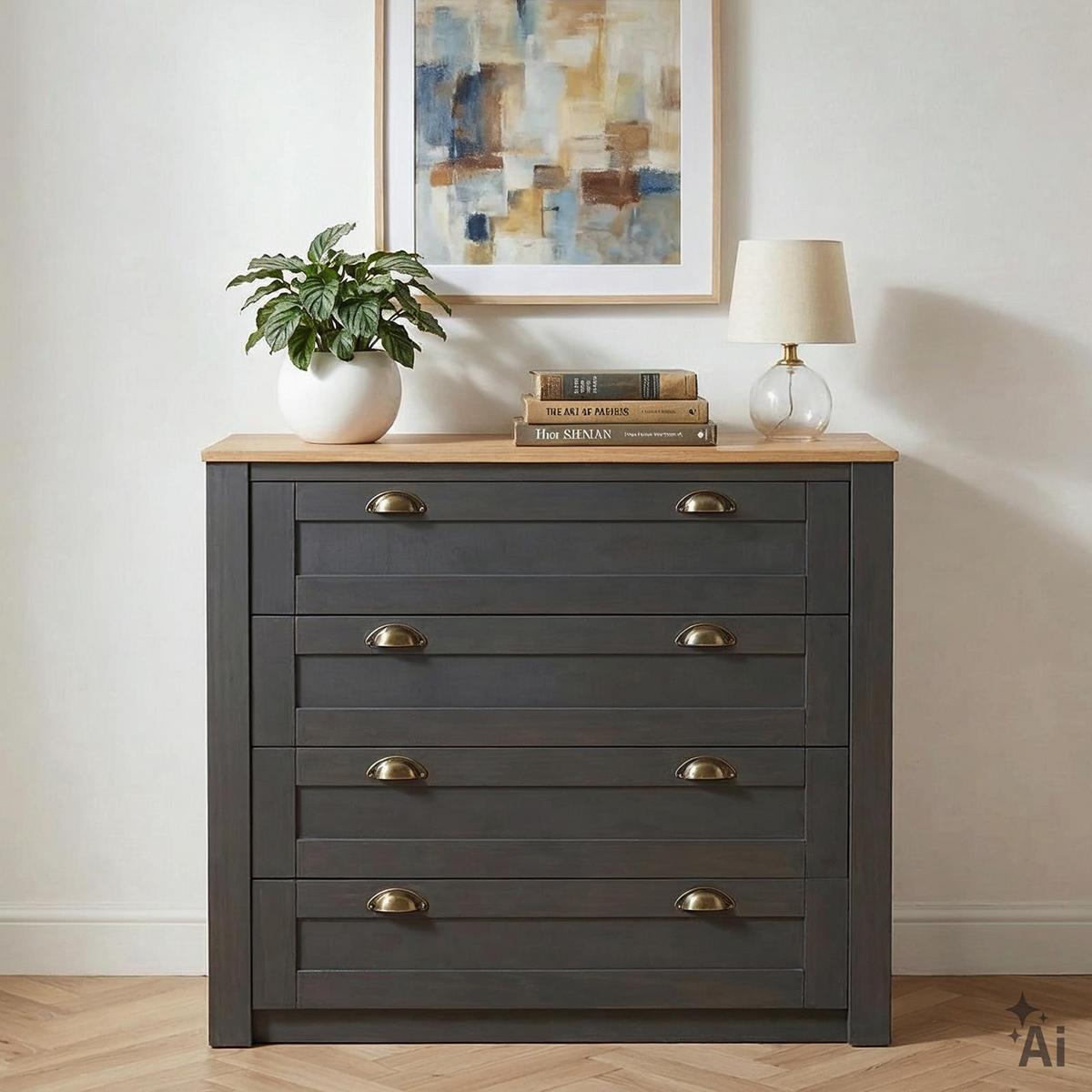 KOMMODE BOLTON anthrazit/braun - Anthrazit/Braun, Holz (91/93/40cm) - IDIMEX