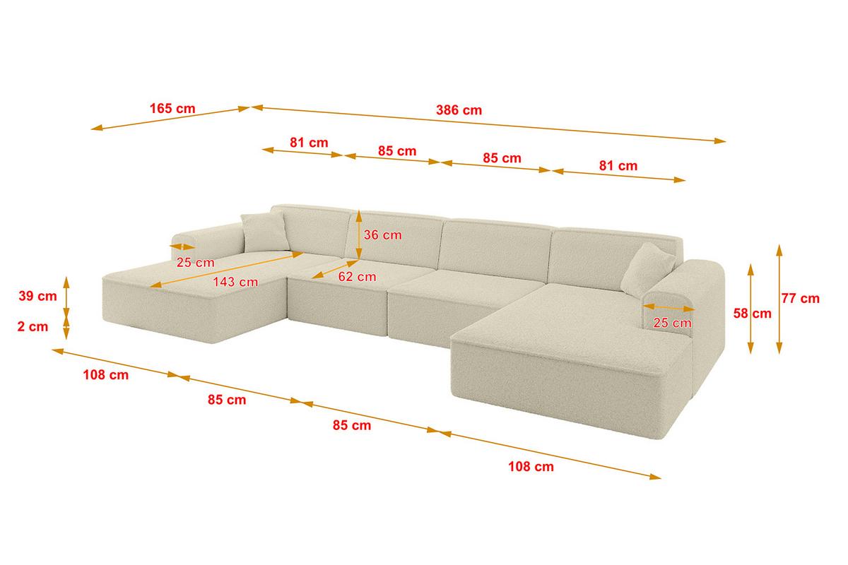 WOHNLANDSCHAFT IREA-U2-v3 - 386x165x77 cm Beige - Creme, Holzwerkstoff/Textil (386/77/165cm) - ALTDECOR