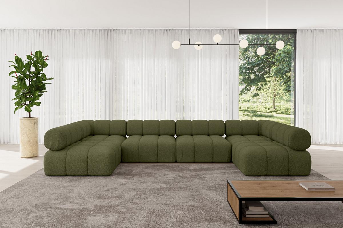 WOHNLANDSCHAFT modulares Sofa Garvo-U2 - 380x190x70 cm Grün Bouclé - Grün, Holzwerkstoff/Textil (380/70/190cm) - ALTDECOR