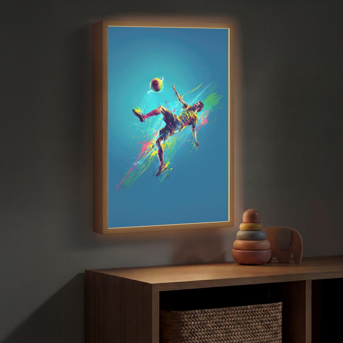 WANDLEUCHTE MIT AKKU Fußballer - Farbspritzer - Farbenfroh - Ball 40x60 cm - Blau, Holzwerkstoff (40/60/8cm) - OnlyWow
