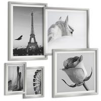 BILDER SET 5er Set - 50x50 cm & 20x30 cm & 40x60 cm Silberner Rahmen - Abstrakte warme Muster - Silberfarben, Kunststoff (40/60cm) - TULUP