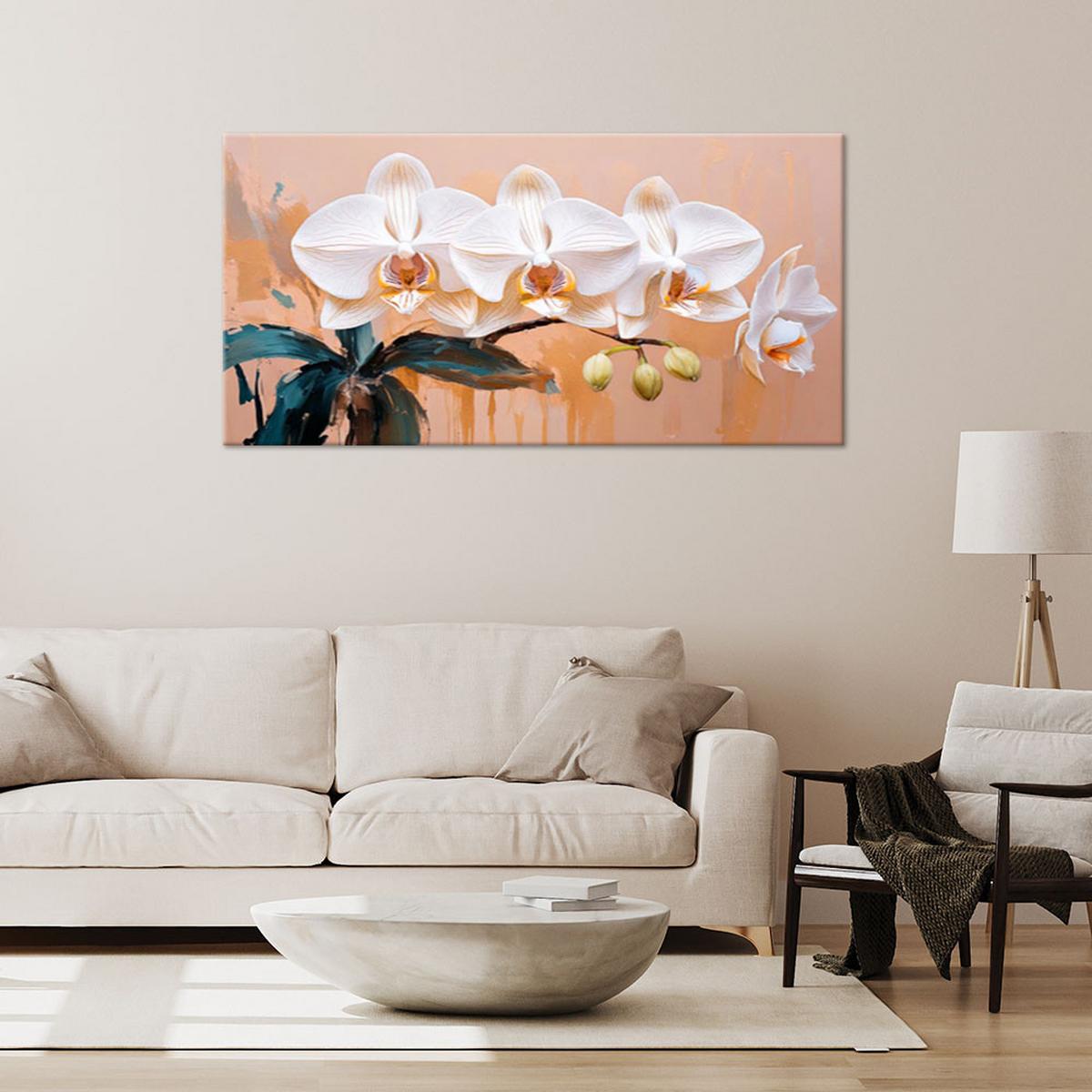 LEINWANDBILD Orchidee Aquarell Blumen 100x50cm - Beige, Textil (100/50cm) - Feeby