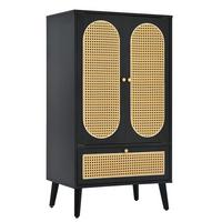 HIGHBOARD Aus Rattan Schwarz 60/40/110,5 cm - Schwarz, Holzwerkstoff/Metall (40/111/60cm) - Urban Meuble