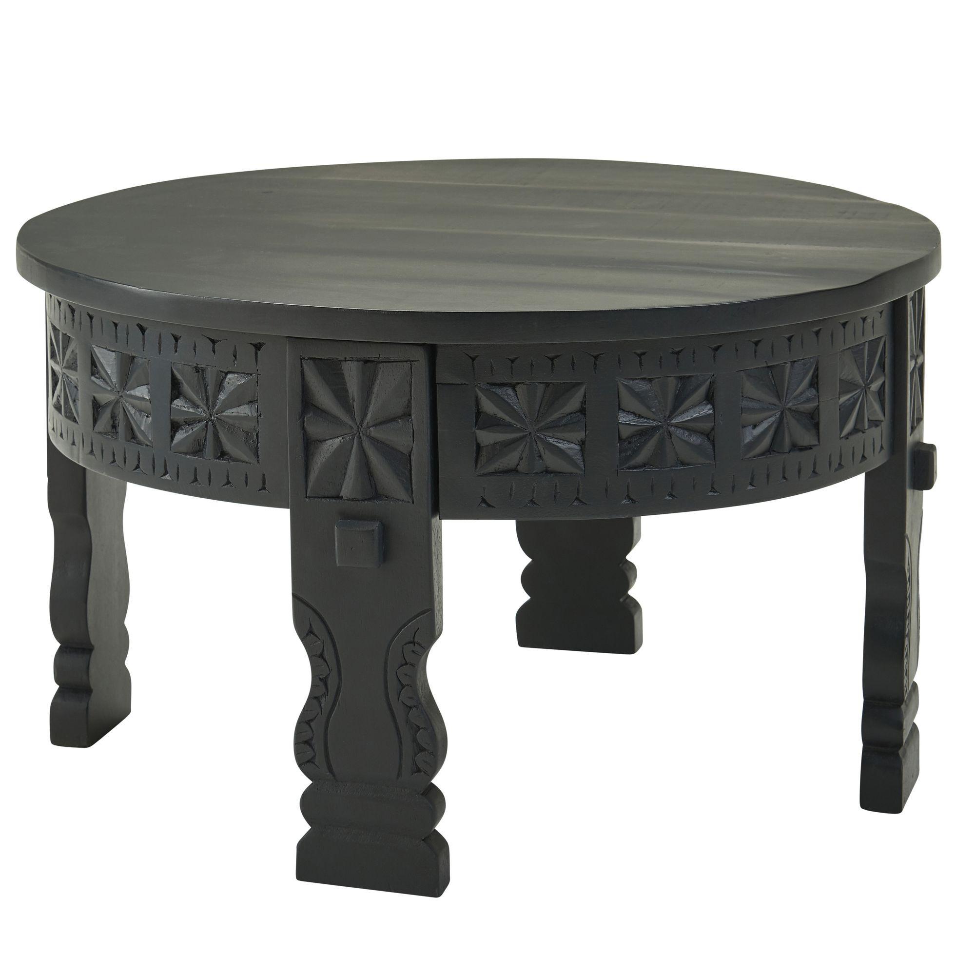 COUCHTISCH Schwarz Mango Massivholz Rund 60x36x60 cm Orientalisch - Schwarz, Holz (60/60/36cm) - KADIMA DESIGN