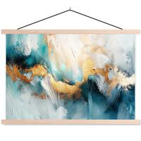 POSTER MIT MAGNETLEISTEN Abstrakt - Kunst - Gold - Blau Magnetleiste 120x80 cm - Petrol, Textil (120/80/0.15cm) - MuchoWow