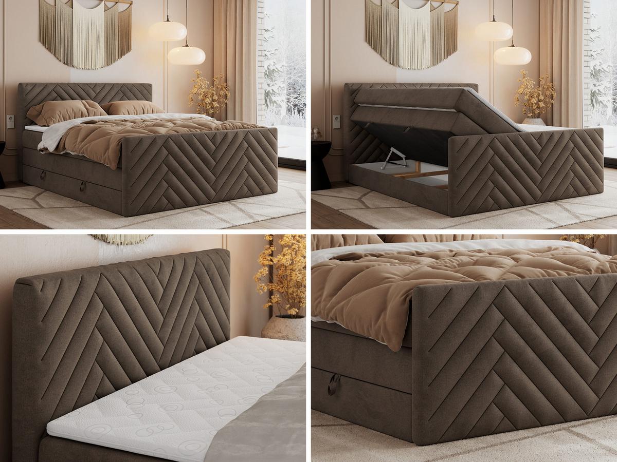 BOXSPRINGBETT PARIS KING DUO - 140/200 - Braun Velvet - H3 - Braun, Holz/Textil (140/200cm) - MKS
