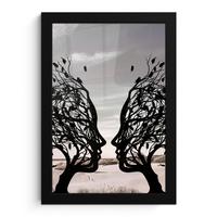 POSTER MIT RAHMEN Strand - Meer - Menschen - Baum - Moderne Kunst Poster 20x30 cm - Hellgrau, Papier (20/30cm) - MuchoWow