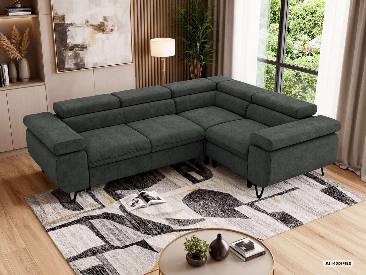 ECKSOFA FALCO L - Dunkelgrau Stukture - Rechts Seite - Dunkelgrau/Schwarz, Textil/Metall (268/197cm) - MKS