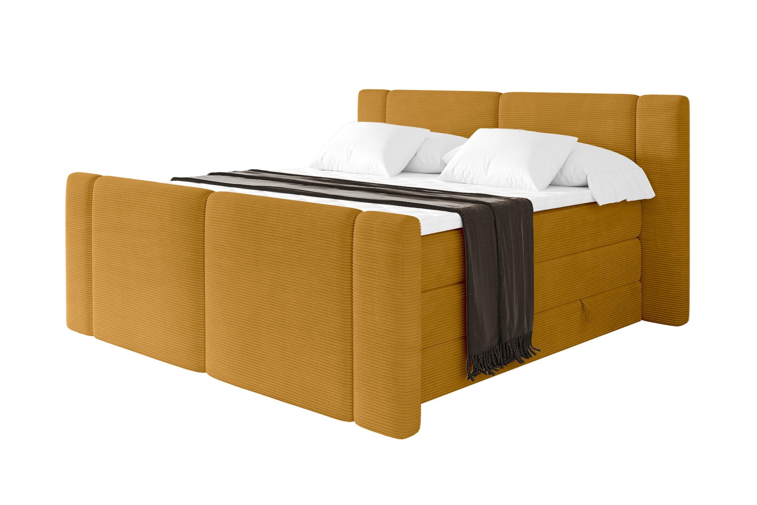 BOXSPRINGBETT mit Matratze H3/H4 - EVON KING Zanozek - 160x200 cm Senfgelb - Dunkelgelb, Holzwerkstoff (160/200cm) - ALTDECOR