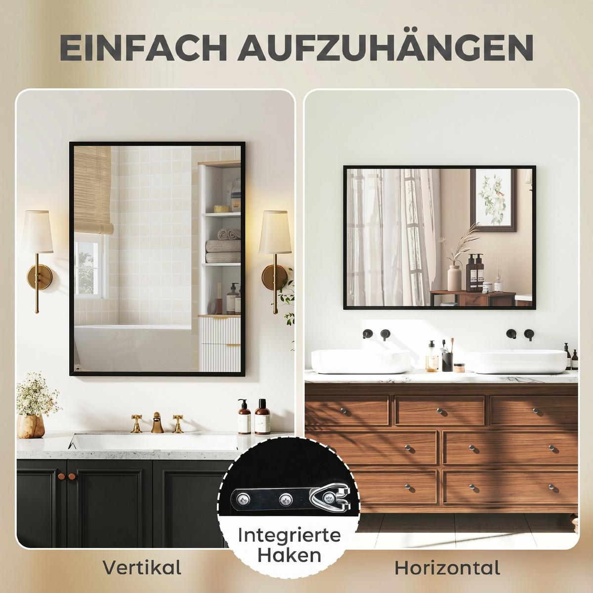 WANDSPIEGEL MDF Glas Schwarz - Schwarz, Glas/Holzwerkstoff (2/101.6/76.2cm) - HOMCOM