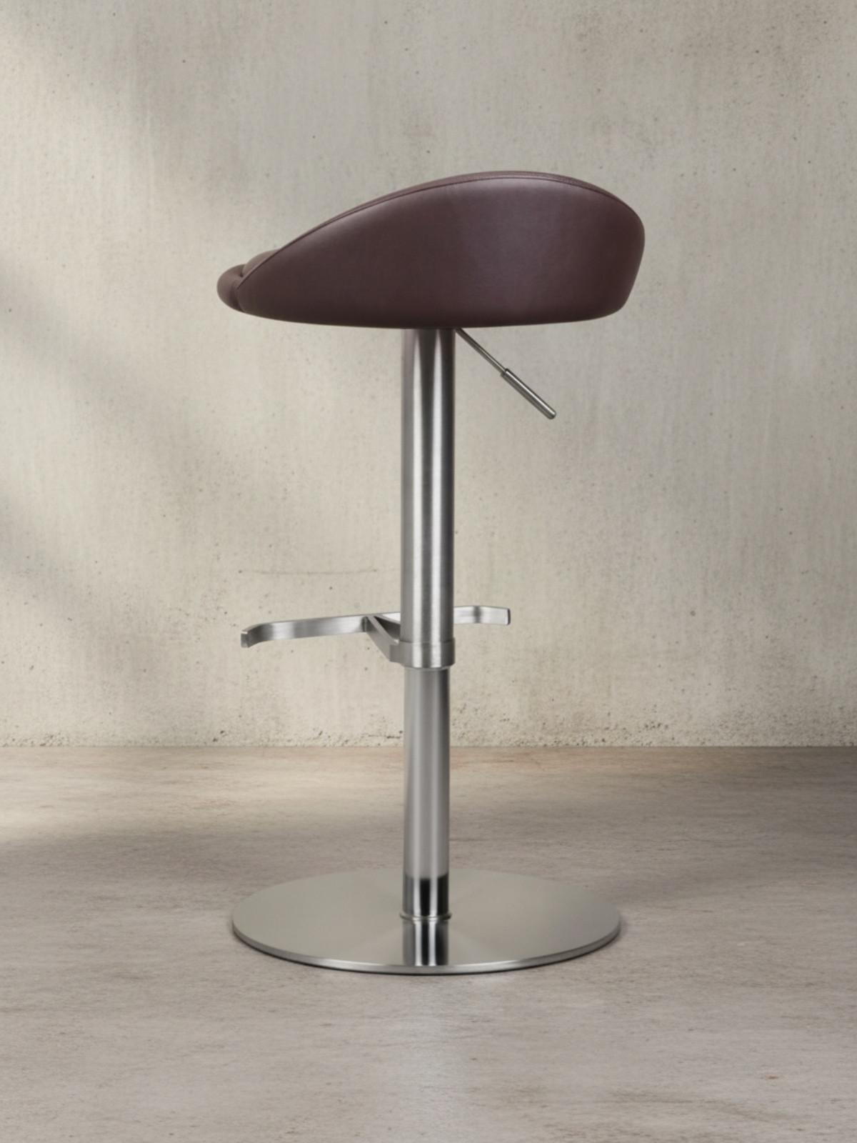 BARHOCKER Höhenverstellbar Edelstahl Halbrunde Rückenlehne DONAU, Braun 43x43x90 cm - Silberfarben/Braun, Kunststoff/Textil (43/90/43cm) - KADIMA DESIGN