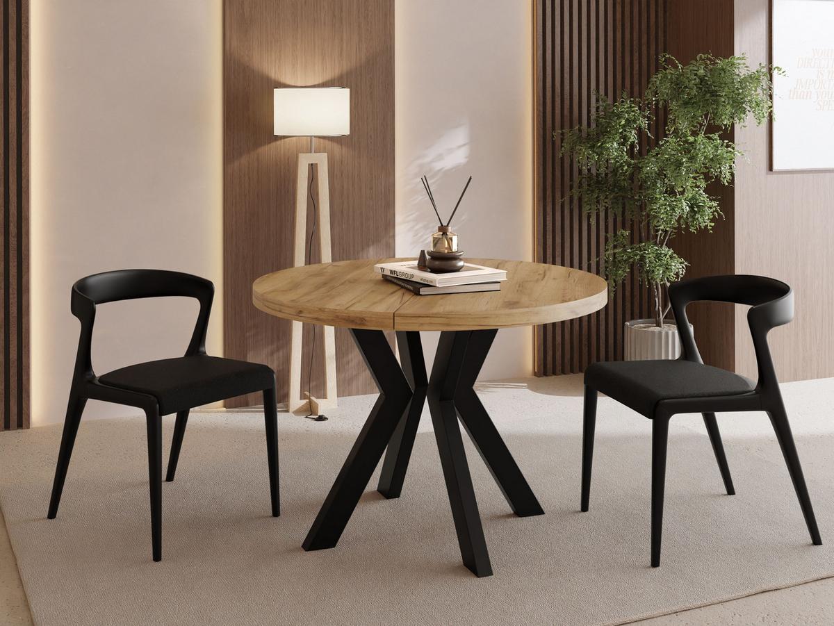 ESSTISCH Savio rund ausziehbar verlängerbar, Eiche Braun 80-130/80/77 cm - Eiche Wotan/Schwarz, Holz/Holzwerkstoff (80/130/77cm) - WFL GROUP