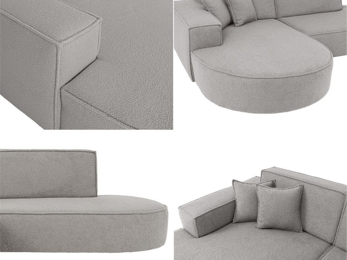 ECKSOFA Hana L-Form 3-Sitzer Ecke Links, Boucle, Hellgrau 241/73/168 cm - Hellgrau/Schwarz, Textil/Metall (241/168cm) - WFL GROUP