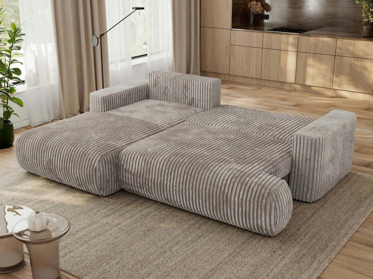 ECKSOFA OVO L Hellbraun Cord - Links Seite - Hellbraun/Schwarz, Kunststoff/Textil (271/195cm) - MKS