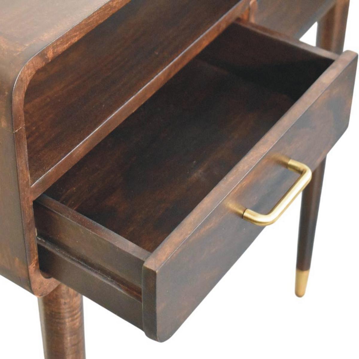 KONSOLE Apollo Schleife, 2 Schubladen und Offenes Fach, Dunkelbraun - Dunkelbraun/Messingfarben, Holz/Metall (35/90/90cm) - Artisan Furniture