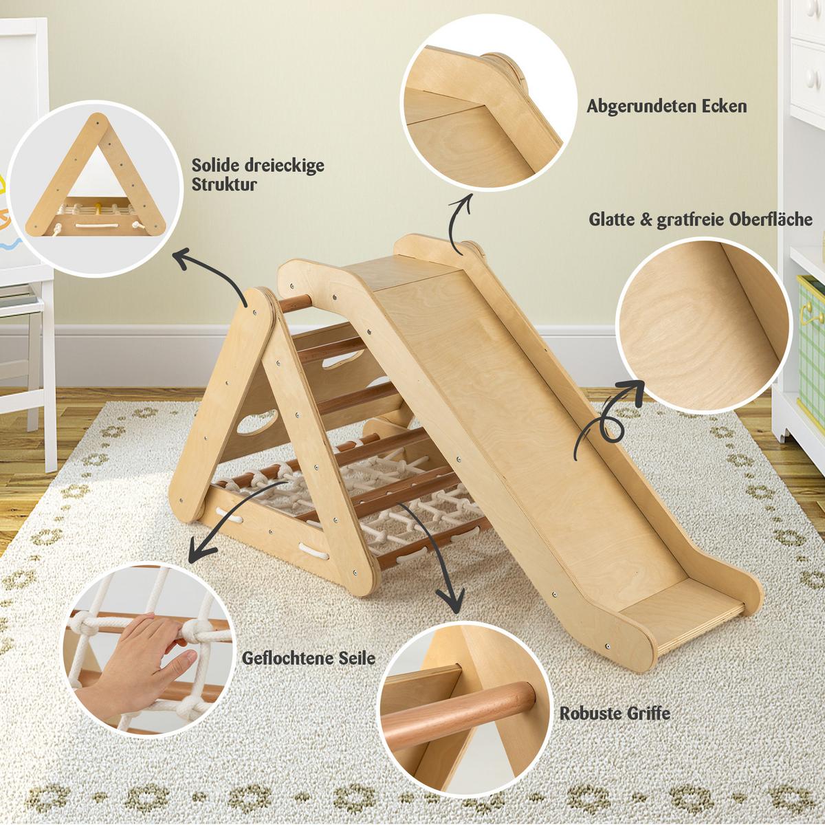 KLETTERDREIECK 4 in 1 Holz - Naturfarben, Holz (64/58/63cm) - COSTWAY