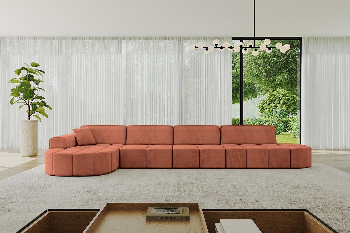 ECKSOFA Ottomane Links LIVO-L3 - 422x173x79,5 cm Apricot - Koralle, Holzwerkstoff/Textil (422/173cm) - ALTDECOR