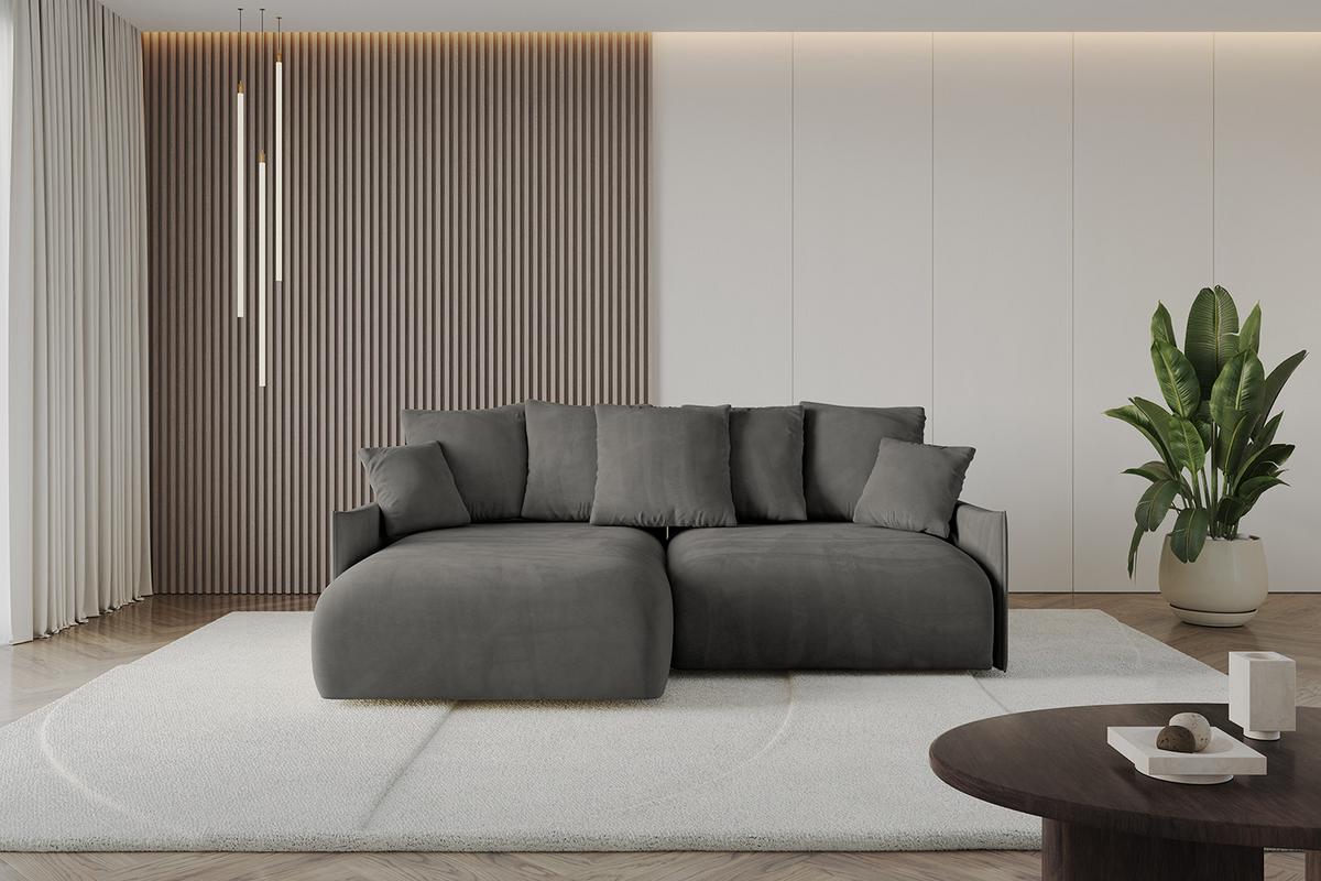 ECKSOFA Ottomane links ONESK-L -v1 216x177x72 Dunkelgrau Velours - Anthrazit, Holzwerkstoff/Kunststoff (216/177cm) - ALTDECOR
