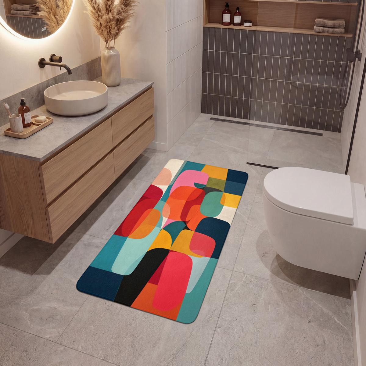 BADEMATTE Formen - Bunt - Abstrakt - Flugzeuge 60x120 cm - Multicolor, Textil (60/120cm) - OnlyWow