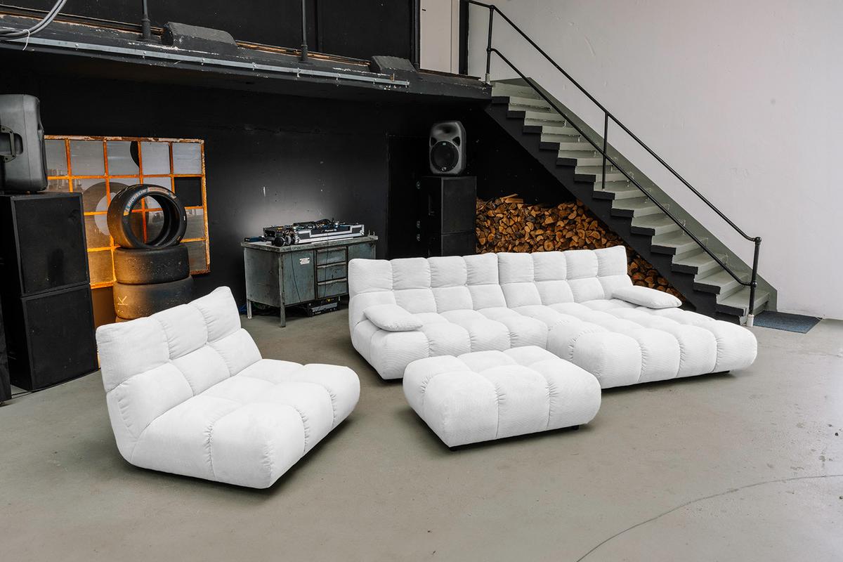 SITZGRUPPE VIVIEN 3ER SET Weiß Cord (1er-Set) - Weiß, Kunststoff/Textil (510/85/359cm) - KAWOLA