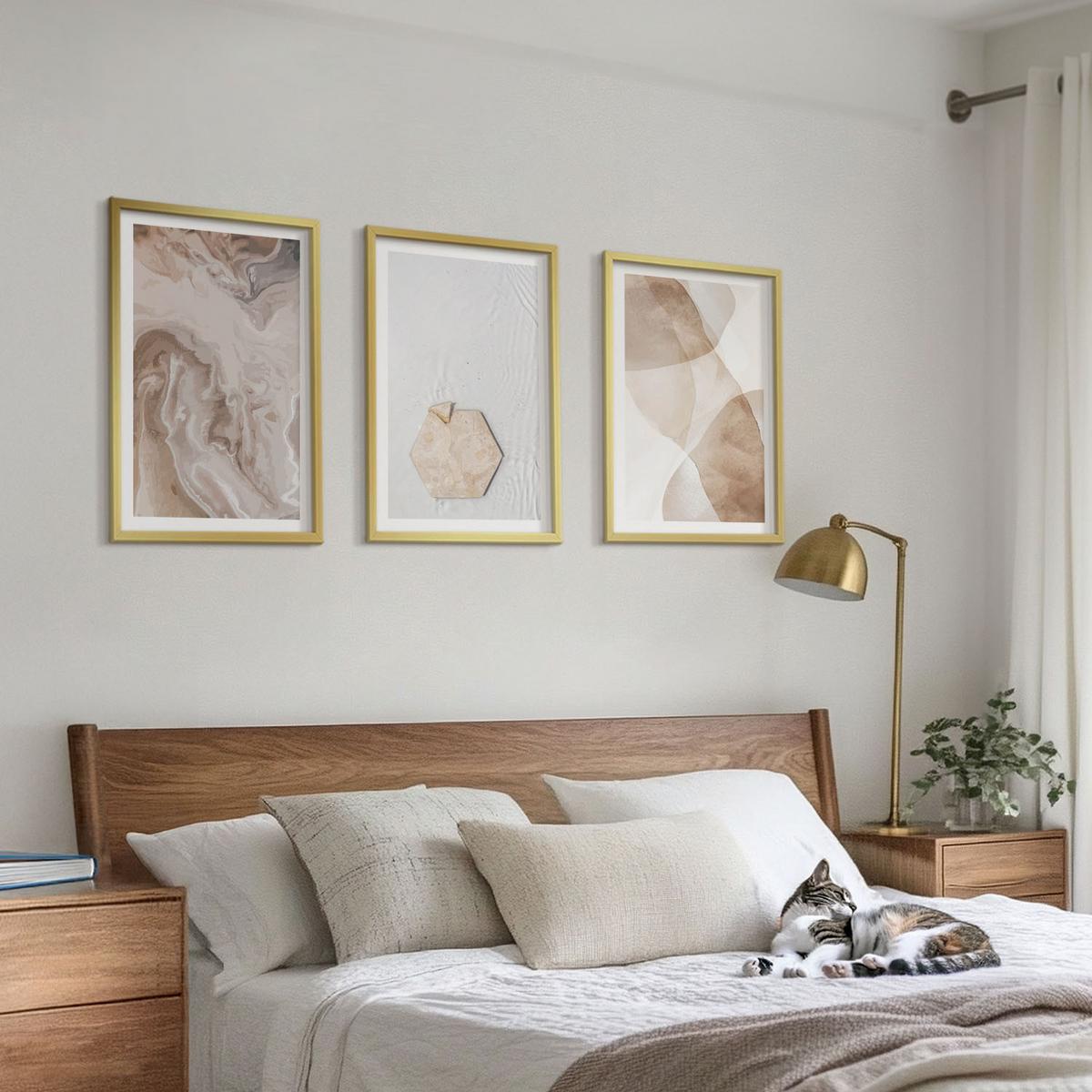 BILDER SET 3er Set - 40x60 cm Goldrahmen - Designerabstraktion der Natur - Goldfarben, Kunststoff (40/60cm) - TULUP
