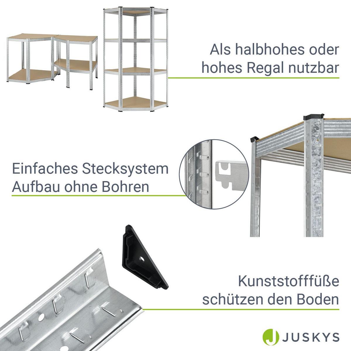 ECKREGAL Lagerregal Corner Easy verzinkt 160x75x75 cm - Silberfarben, Metall (80/160/40cm) - Juskys