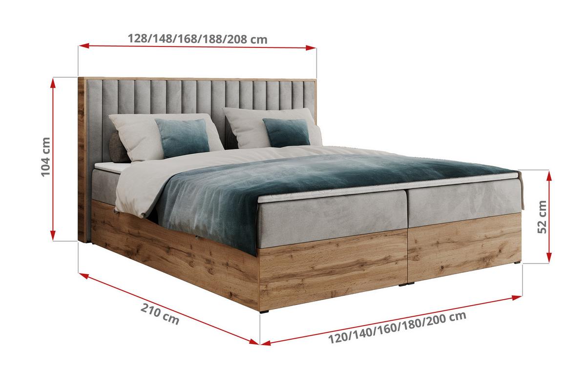 BOXBETT ALBERO 4 - 120/200 Hellgrau Velvet - H4 - Hellgrau, Holz/Textil (120/200cm) - MKS