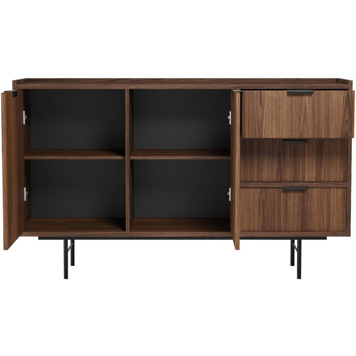 KOMMODE Evron mit 3 Schubalden und 2 Türen, Walnuss - Walnussfarben/Schwarz, Holzwerkstoff/Metall (150/90/40cm) - Beautysofa