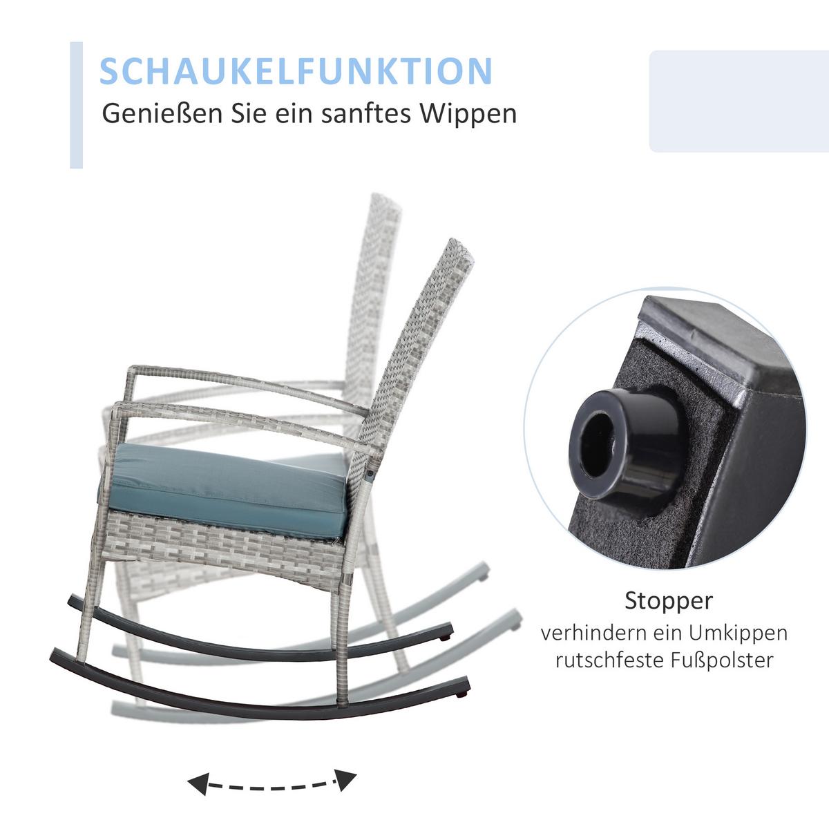 SCHAUKELSTUHL mit Kissen, Polyrattan+Metall, Grau, 66 x 88 x 98 cm - Grau, Kunststoff (88/98/66cm) - Outsunny