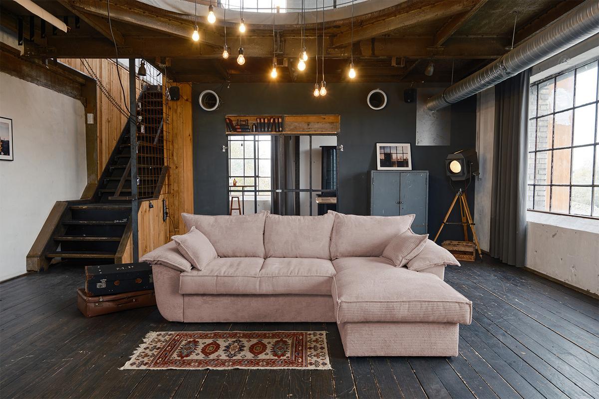 ECKSOFA DAMETO Pink Cord Mit Schlaffunktion - Pink/Schwarz, Kunststoff/Textil (266/174cm) - KAWOLA