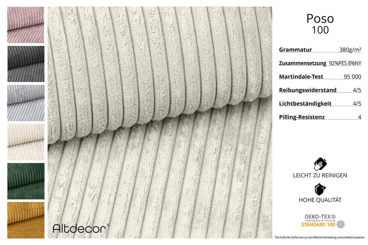 ECKSOFA mit Schlaffunktion und Bettkasten LIRA-L - 264x172x89 Hellgrau - Creme, Holzwerkstoff/Textil (264/172cm) - ALTDECOR