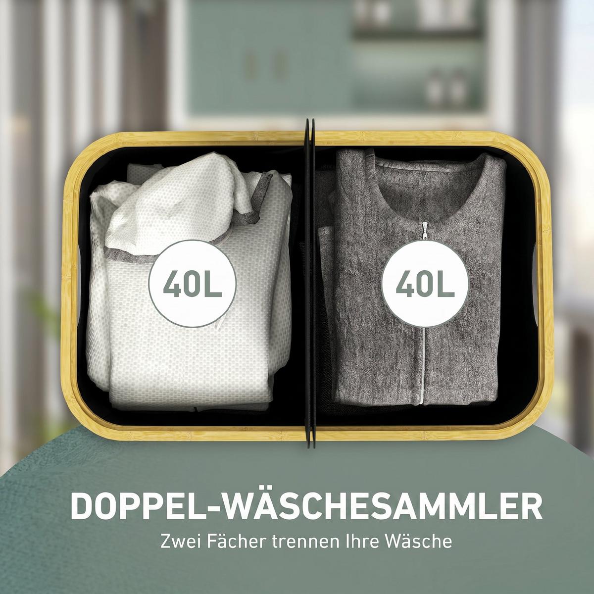 WÄSCHESORTIERER Bambus Vliesstoff Schwarz - Schwarz, Textil (34/58.5/54cm) - HOMCOM