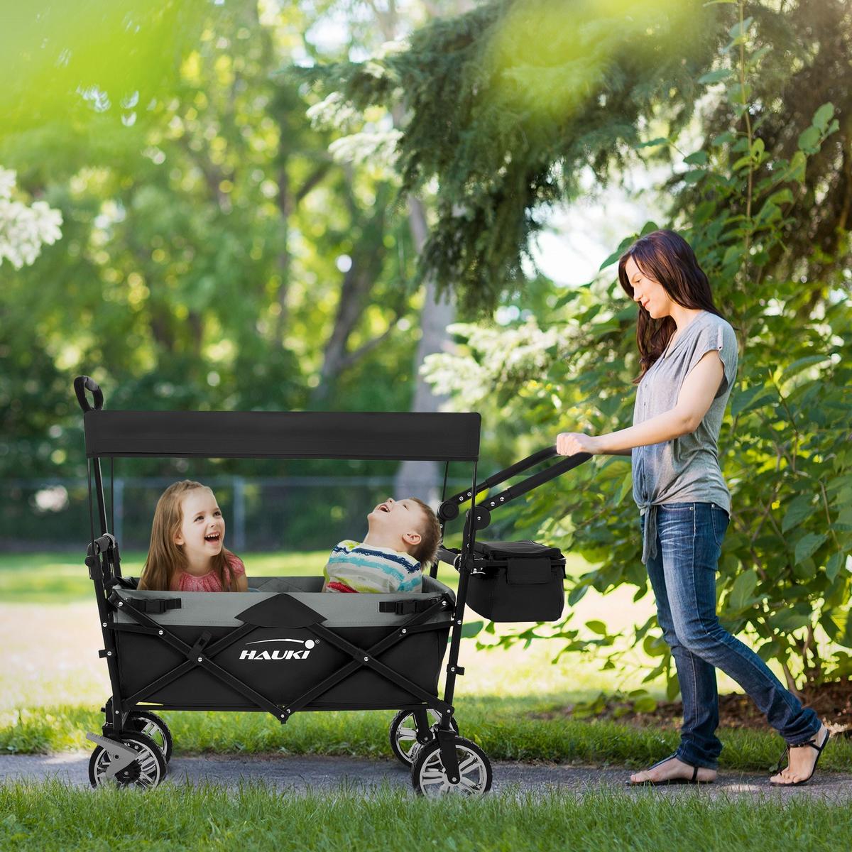 BOLLERWAGEN faltbar mit Dach XXL Schwarz-Grau Handwagen für Kinder Strand Picknick - Schwarz, Metall (56/99/196cm) - Hauki