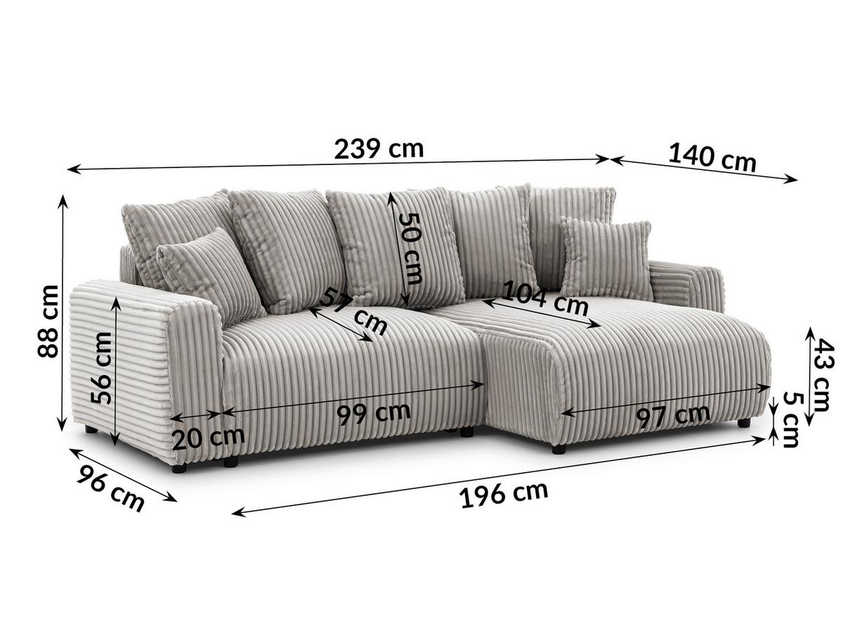 ECKSOFA Calma mit Schlaffunktion und Bettkasten im Bumpy-Design aus weichem Taupe Plüschcord - Ottomane rechts - Taupe/Schwarz, Holz/Kunststoff (140/239cm) - S-Style