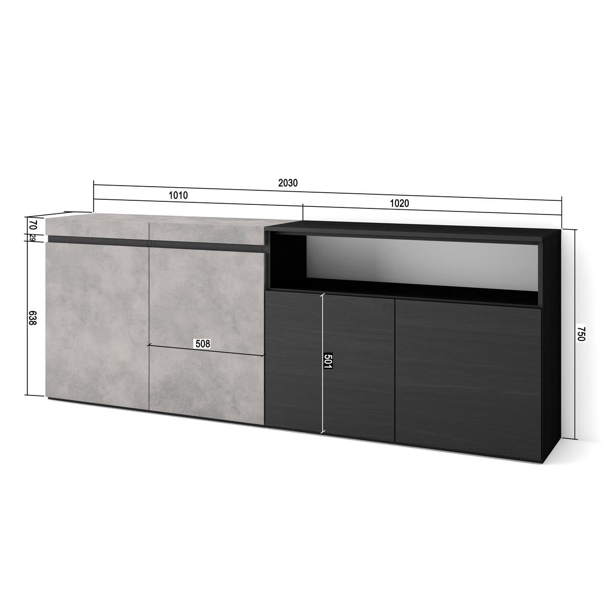 SIDEBOARD zementgrau, 200/35/75cm - Grau, Holzwerkstoff (200/75/35cm) - Skraut Home