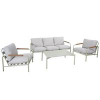 GARTENGARNITUR Hellgrün, Beige 1x 3-Sitzer Gartenbank, 2x Sessel und 1x Tisch-Set - Beige/Hellgrün, Metall - MCW